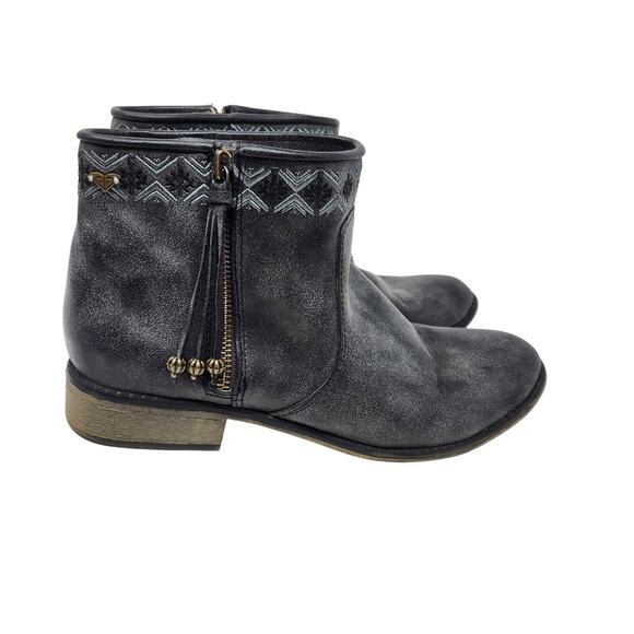 Roxy Faux Leather Embroidered Zipper Tassel Ankle Booties Charcoal Gray Size 10 - Picture 1 of 9